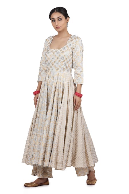 Shop_Seema Nanda_Ivory  Lining Gota Patti, Ikjot Anarkali Sharara Set _Online_at_Aza_Fashions