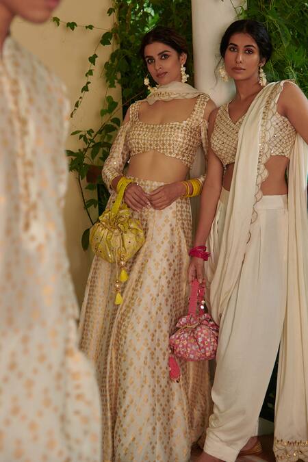 Seema Nanda_Ivory Chanderi Silk, And Organza Lining Kaur Lehenga Set_Online_at_Aza_Fashions