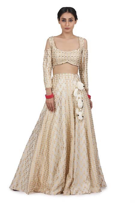 Buy_Seema Nanda_Ivory Chanderi Silk, And Organza Lining Kaur Lehenga Set_Online_at_Aza_Fashions