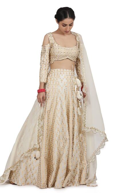 Seema Nanda_Ivory Chanderi Silk, And Organza Lining Kaur Lehenga Set_at_Aza_Fashions