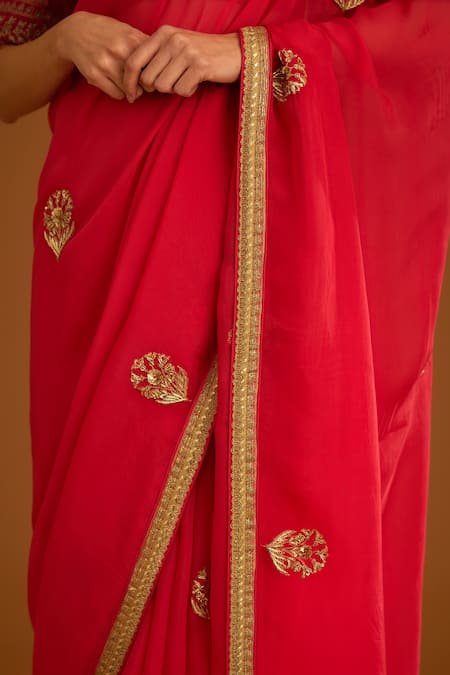 Shyam Narayan Prasad_Pink Silk Brocade Embroidered Zardozi Round Work Saree With Blouse _Online_at_Aza_Fashions