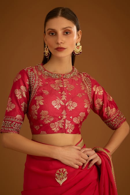 Shyam Narayan Prasad_Pink Silk Brocade Embroidered Zardozi Round Work Saree With Blouse _at_Aza_Fashions