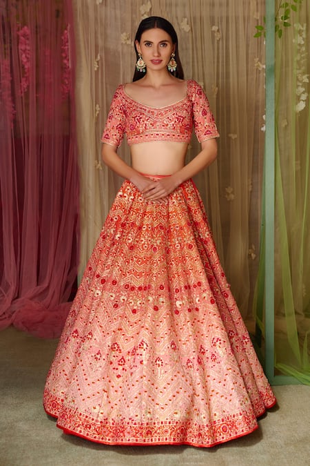 Shyam Narayan Prasad_Multi Color Silk, Organza Embroidery, Tassels, Zari, Gota Bridal Lehenga Set _Online_at_Aza_Fashions