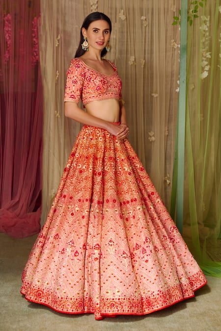 Buy_Shyam Narayan Prasad_Multi Color Silk, Organza Embroidery, Tassels, Zari, Gota Bridal Lehenga Set _Online_at_Aza_Fashions