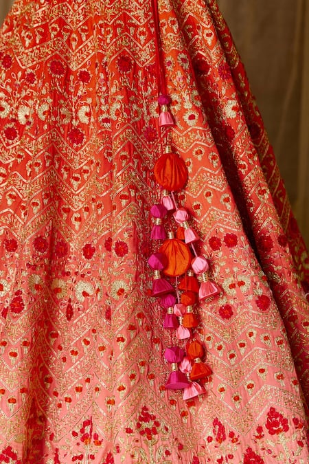 Shyam Narayan Prasad_Multi Color Silk, Organza Embroidery, Tassels, Zari, Gota Bridal Lehenga Set _at_Aza_Fashions