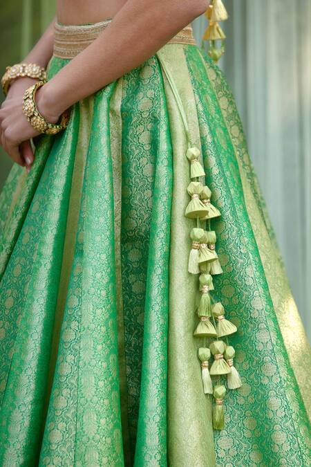 Shop_Shyam Narayan Prasad_Green Brocade, Organza Embroidery, Bridal Lehenga Set With Zardozi Work Blouse _Online_at_Aza_Fashions