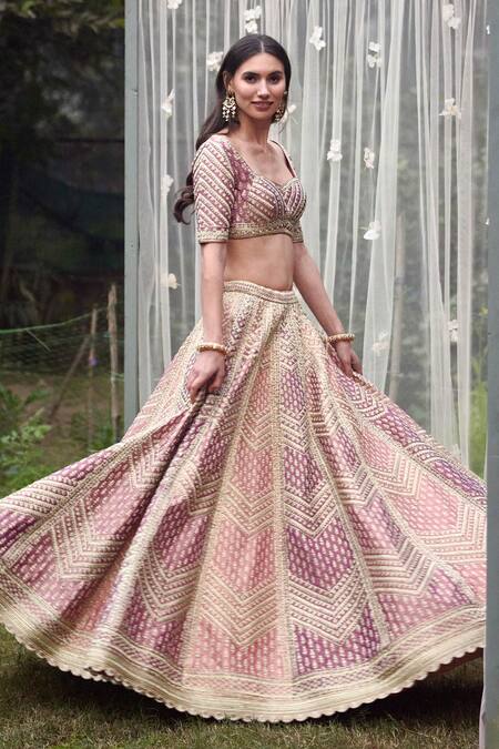 Shop_Shyam Narayan Prasad_Pink Silk, Net Tassels, Embroidery, Zari Sweetheart Dori Bridal Lehenga Set _Online_at_Aza_Fashions