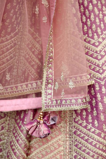 Buy_Shyam Narayan Prasad_Pink Silk, Net Tassels, Embroidery, Zari Sweetheart Dori Bridal Lehenga Set 
