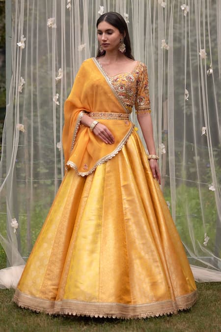 Yellow Colour Wedding Lehenga Choli in Organza Silk Fabric.