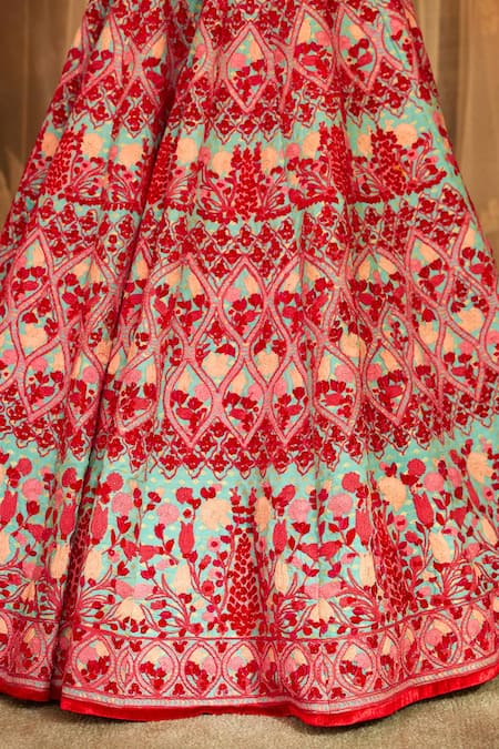 Buy_Shyam Narayan Prasad_Blue Brocade, Net Tassels, Beads, Sequins, And Thread Work Bridal Lehenga Set _Online_at_Aza_Fashions