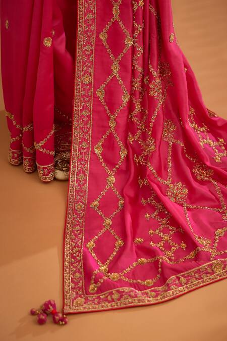 Shyam Narayan Prasad_Pink Dupion Silk Embroidered Zardozi Round Work Saree With Blouse _at_Aza_Fashions