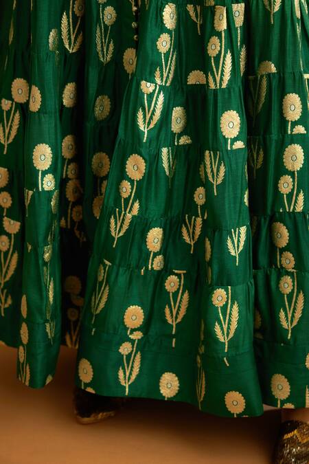 Shyam Narayan Prasad_Green Cotton Satin, Lurex, Viscose Gota Patti, And Thread Anarkali Set _at_Aza_Fashions