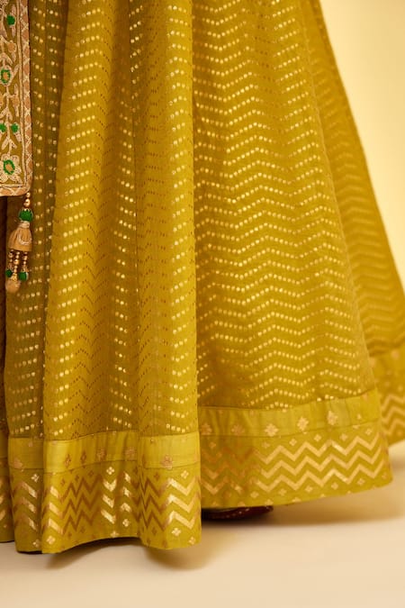 Buy_Shyam Narayan Prasad_Green Silk, Lurex, Floral Work Short Kurta Skirt Set _Online_at_Aza_Fashions