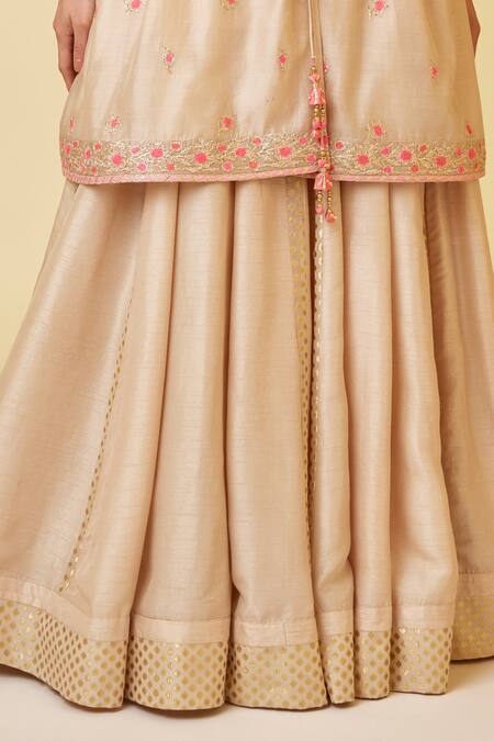 Shyam Narayan Prasad_White Chanderi Silk, Denim Thread And Gota Work Angrakha Kurta Skirt Set _Online_at_Aza_Fashions