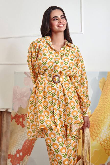 Buy_Sorbae_Ivory Handloom Silk Chanderi Digital Floral Spread Collar Print Co-ord Set_Online_at_Aza_Fashions