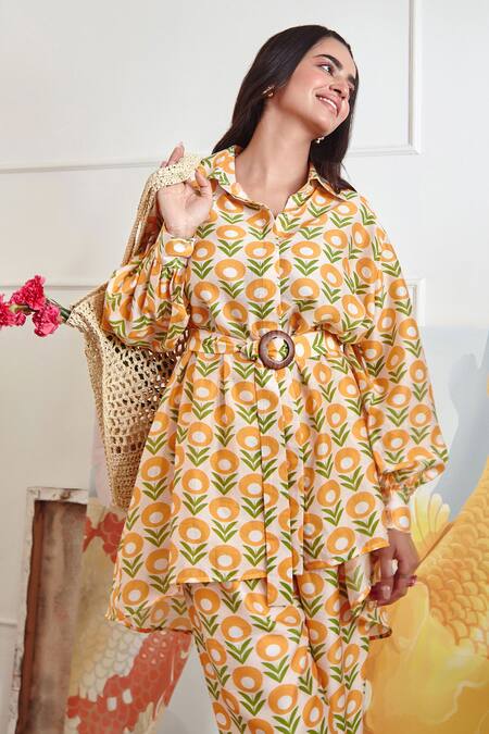 Shop_Sorbae_Ivory Handloom Silk Chanderi Digital Floral Spread Collar Print Co-ord Set_Online_at_Aza_Fashions