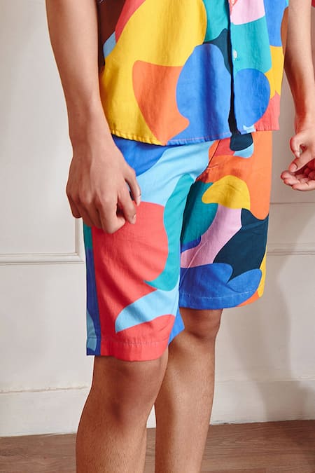 Sorbae_Multi Color Cotton Satin Camo Jace Shirt And Shorts Set_Online_at_Aza_Fashions