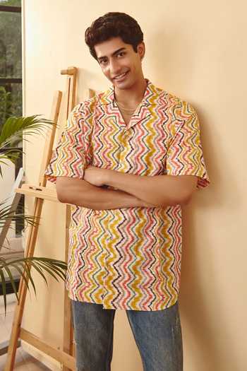 Sorbae_Multi Color Handloom Cotton Zig Zag Ezekiel Shirt_Online_at_Aza_Fashions