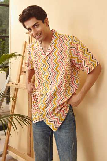 Buy_Sorbae_Multi Color Handloom Cotton Zig Zag Ezekiel Shirt_Online_at_Aza_Fashions