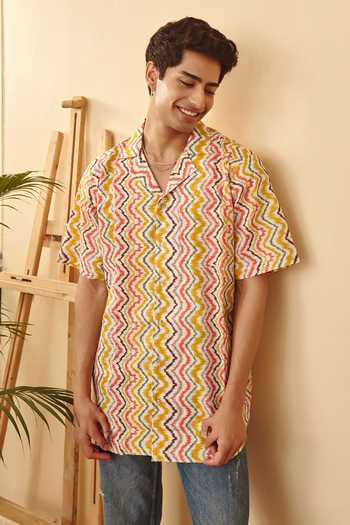 Shop_Sorbae_Multi Color Handloom Cotton Zig Zag Ezekiel Shirt_Online_at_Aza_Fashions