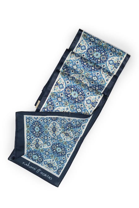 Buy_Rabani & Rakha_Multi Color Satin Printed Pocket Square And Neck Stole Gift Box - Set Of 2 _Online_at_Aza_Fashions