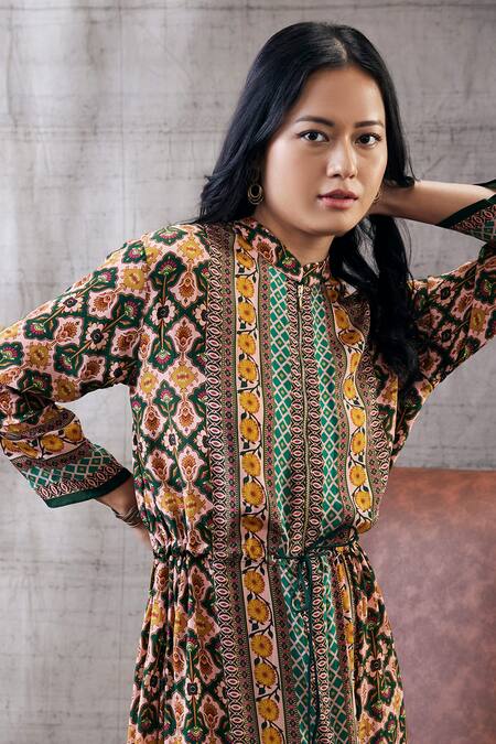 Shop_Soup By Sougat Paul_Multi Color Crepe Bandeau Neck Taahira Printed Midi Dress _Online_at_Aza_Fashions