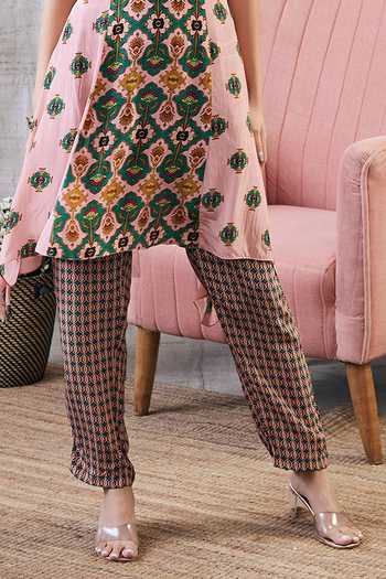 Soup By Sougat Paul_Multi Color Crepe Embroidery Boat Neck Taahira Botanical Print Kurta And Pant Set _Online_at_Aza_Fashions