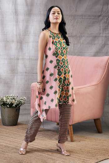 Buy_Soup By Sougat Paul_Multi Color Crepe Embroidery Boat Neck Taahira Botanical Print Kurta And Pant Set _Online_at_Aza_Fashions