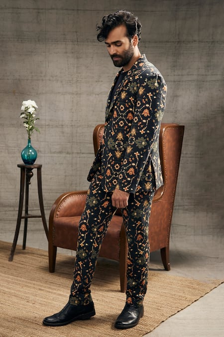 Shop_Soup By Sougat Paul_Black Silk Embroidery Zahra Printed Blazer And Pant Set _Online_at_Aza_Fashions