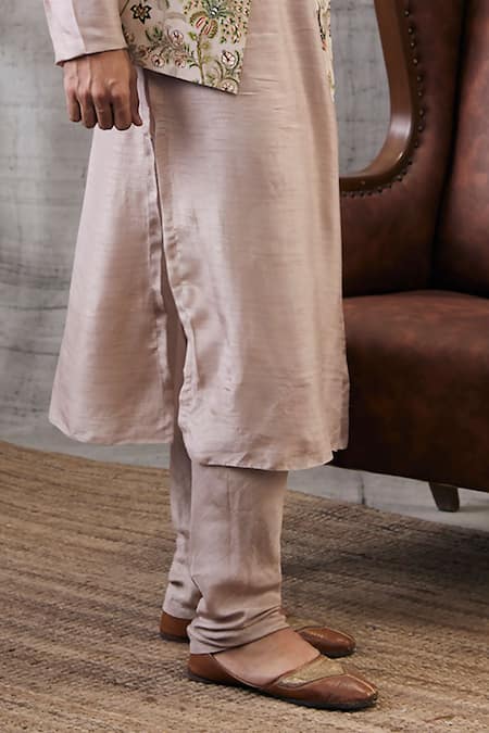 Buy_Soup By Sougat Paul_Beige Brocade, Silk Embroidery Floral Bundi And Kurta Set _Online_at_Aza_Fashions