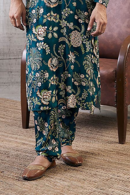Soup By Sougat Paul_Green Silk Embroidery Mehr Floral Print Kurta With Pant _Online_at_Aza_Fashions