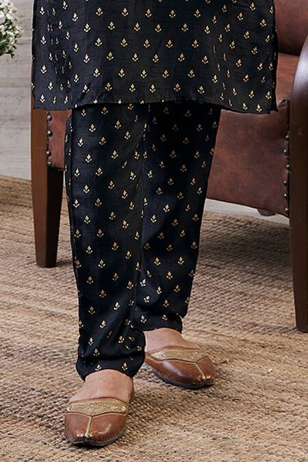 Soup By Sougat Paul_Black Silk Embroidery Zahra Malaysian Motif Print Kurta With Pant _Online_at_Aza_Fashions