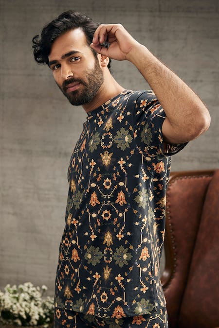 Soup By Sougat Paul_Black Zahra Geometric Print Tee With Pant _Online_at_Aza_Fashions