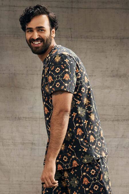 Buy_Soup By Sougat Paul_Black Kota Doria Zahra Geometric Print Tee With Shorts _Online_at_Aza_Fashions