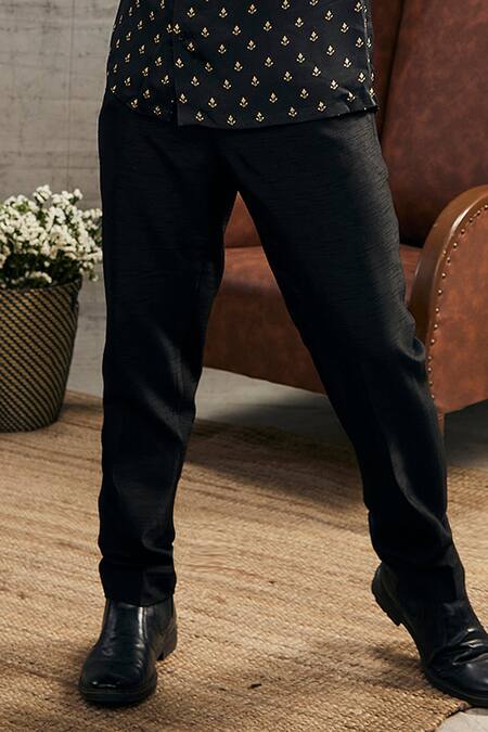 Buy_Soup By Sougat Paul_Black Twill Embroidery Zahra Motif Print Shirt With Pant _Online_at_Aza_Fashions