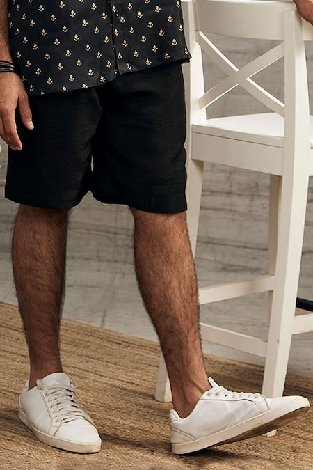 Soup By Sougat Paul_Black Twill Embroidery Zahra Motif Print Shirt With Shorts _Online_at_Aza_Fashions