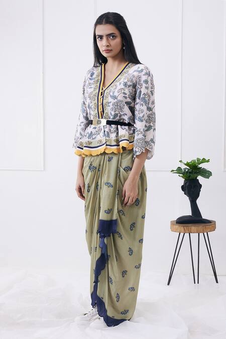 Aza Fashions Peplum Beige Skirt Buy Cream Chanderi, Cotton