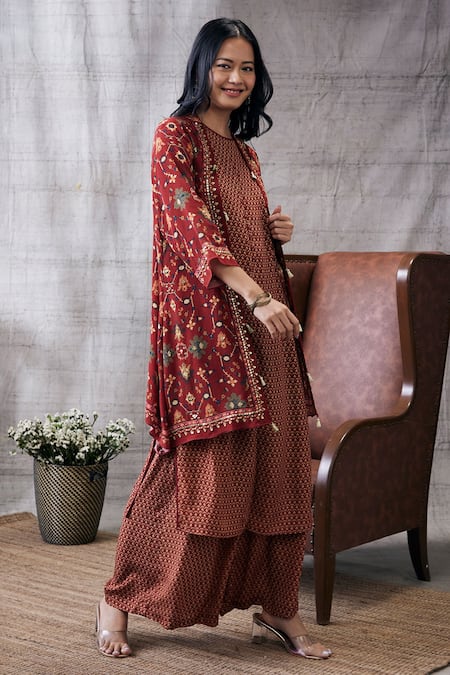 Women Rayon Jacket Kurta Solid Short Kurti With Palazzos