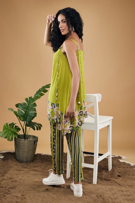 Shop_Soup By Sougat Paul_Green Crepe Embroidery Square Neck Orchid Bloom Embellished Top With Pant _Online_at_Aza_Fashions