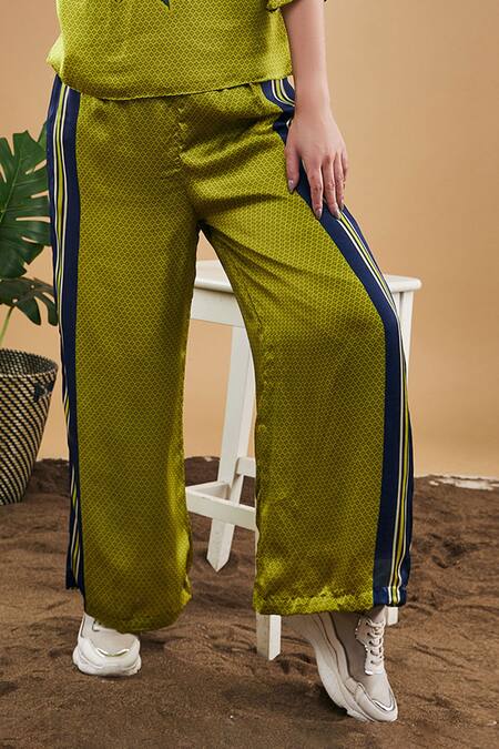 Soup By Sougat Paul_Green Organza, Satin Embroidery Round Orchid Bloom Print Top And Pant Co-ord Set _Online_at_Aza_Fashions