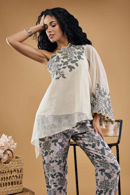 Buy Off White Handloom Net Embroidered Orchid Bloom Top And Pant Set For  Women by Soup by Sougat Paul Online at Aza Fashions.