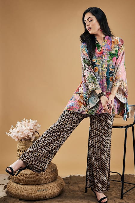 Buy_Soup By Sougat Paul_Multi Color Silk Embroidery Bandeau Tropical Twilight Pattern Kurta And Pant Set _Online_at_Aza_Fashions