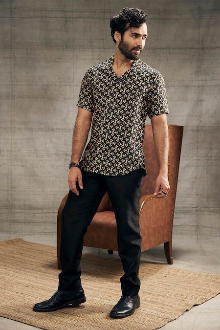 Buy_Soup By Sougat Paul_Black Jacquard, Twill Zahra Geometric Mandala Print Shirt With Pant _Online_at_Aza_Fashions