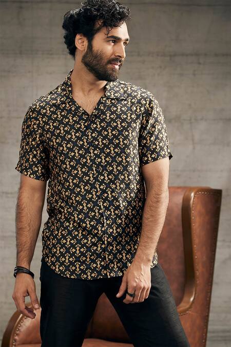 Shop_Soup By Sougat Paul_Black Jacquard, Twill Zahra Geometric Mandala Print Shirt With Pant _Online_at_Aza_Fashions