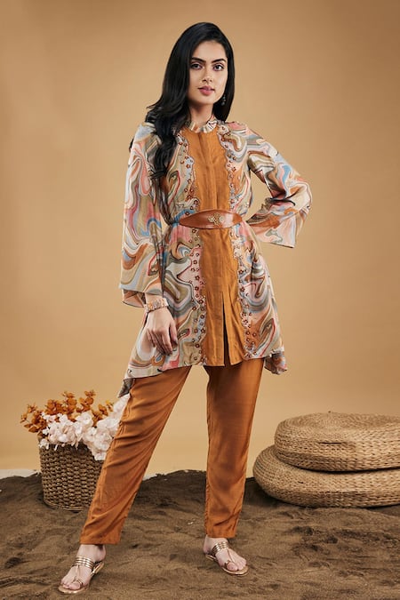 Soup By Sougat Paul_Multi Color Cotton, Silk Buckles, Marble Mosaic Pattern Kurta And Pant Set _Online_at_Aza_Fashions