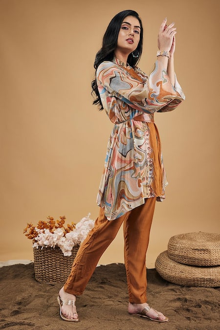 Buy_Soup By Sougat Paul_Multi Color Cotton, Silk Buckles, Marble Mosaic Pattern Kurta And Pant Set _Online_at_Aza_Fashions