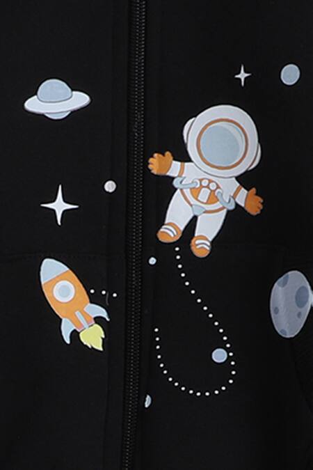 Buy_Knitting Doodles_Black Fleece Printed Space Jacket And Joggers Set_Online_at_Aza_Fashions