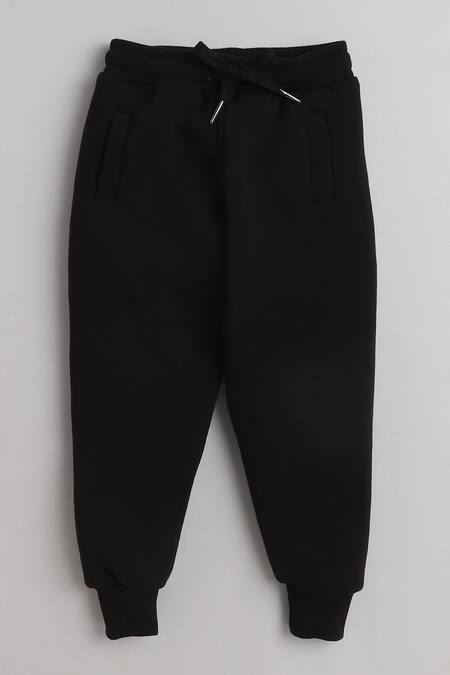 Shop_Knitting Doodles_Black Fleece Printed Space Jacket And Joggers Set_Online_at_Aza_Fashions