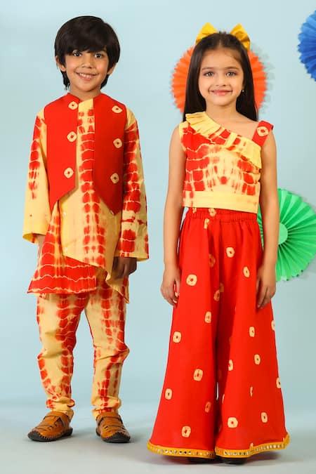 Buy_Cute Couture_Yellow Cotton Shibori Print Top And Palazzo Set 