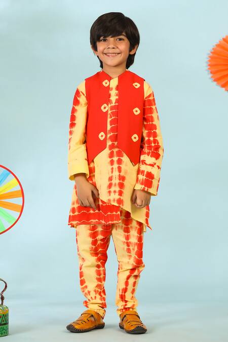 Buy_Cute Couture_Red , Satin Embroidery Shibori Bandhani Kurta Set 